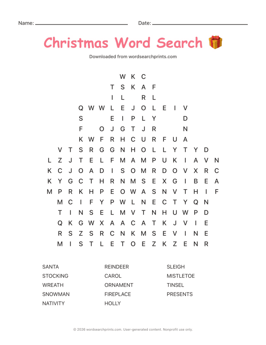 Christmas Word Search printable worksheet preview