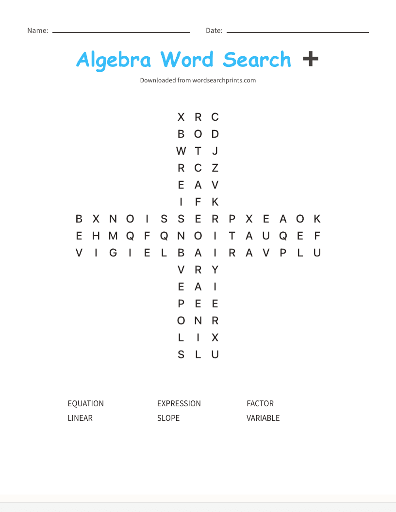 Algebra Word Search