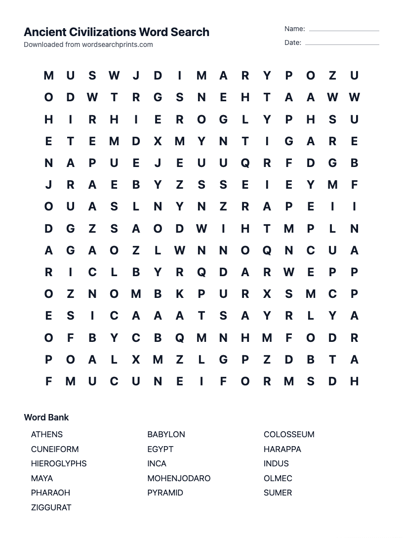 Ancient Civilizations Word Search