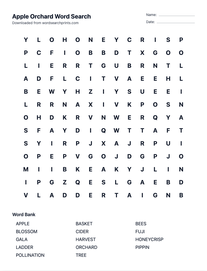 Apple Orchard Word Search