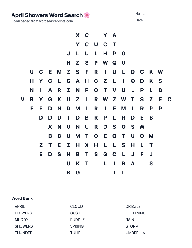 April Showers Word Search