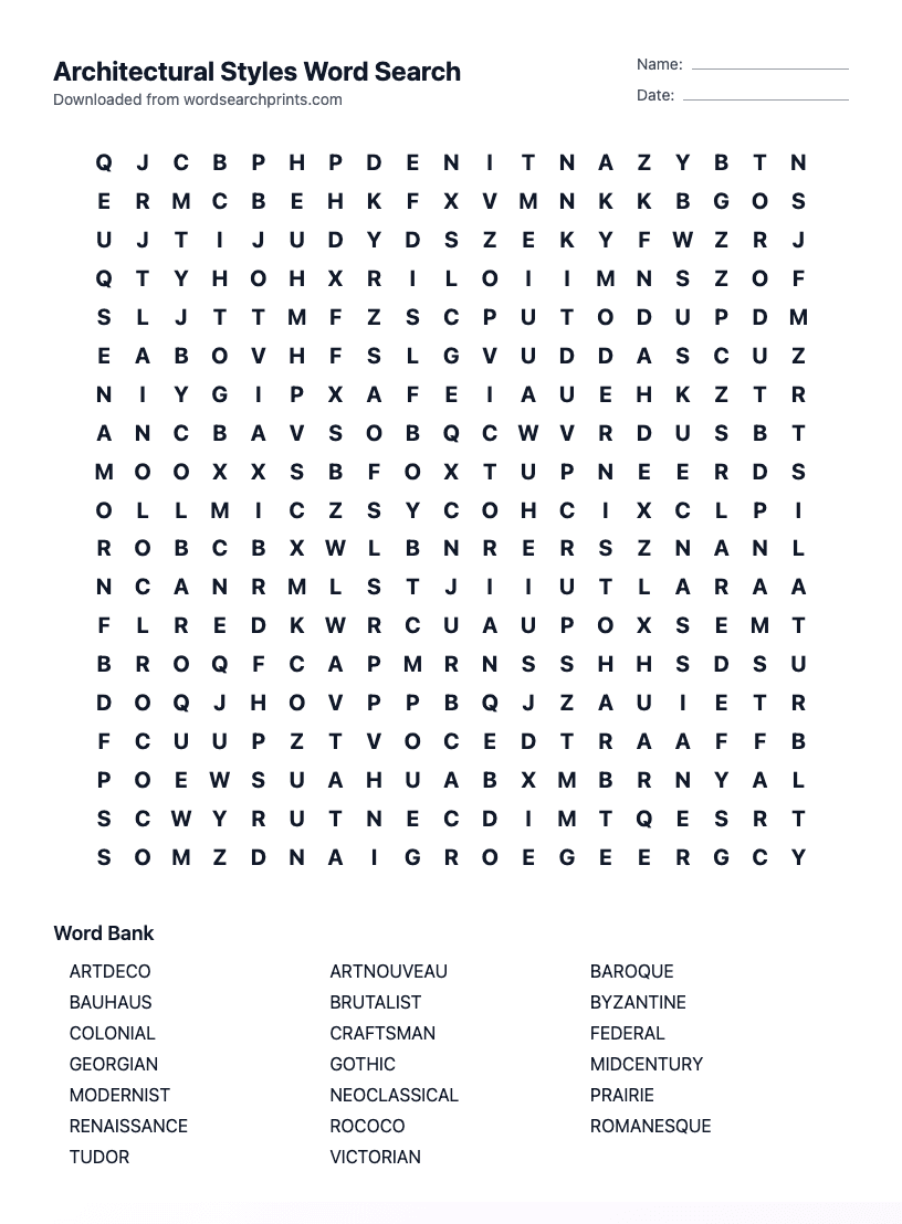 Architectural Styles Word Search