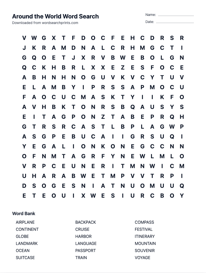 Around the World Word Search