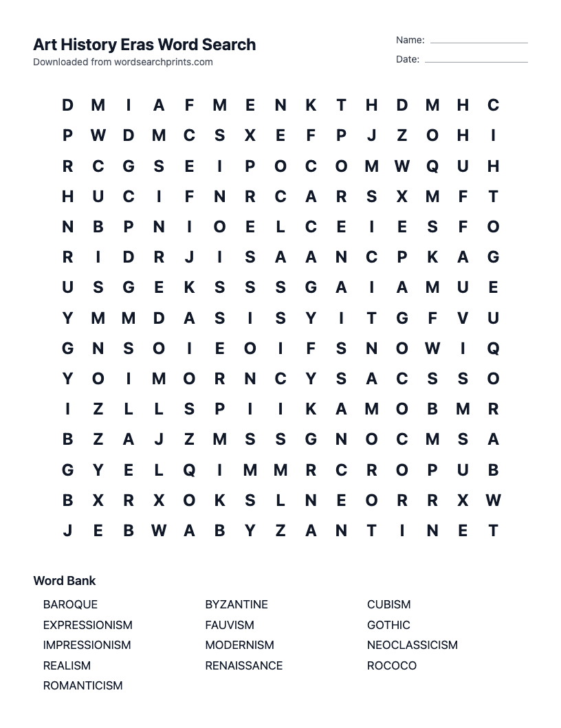 Art History Eras Word Search
