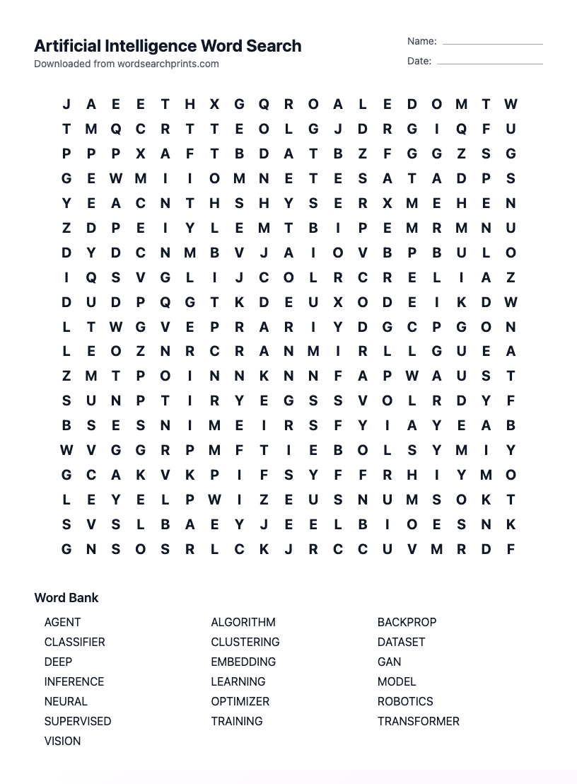Artificial Intelligence Word Search