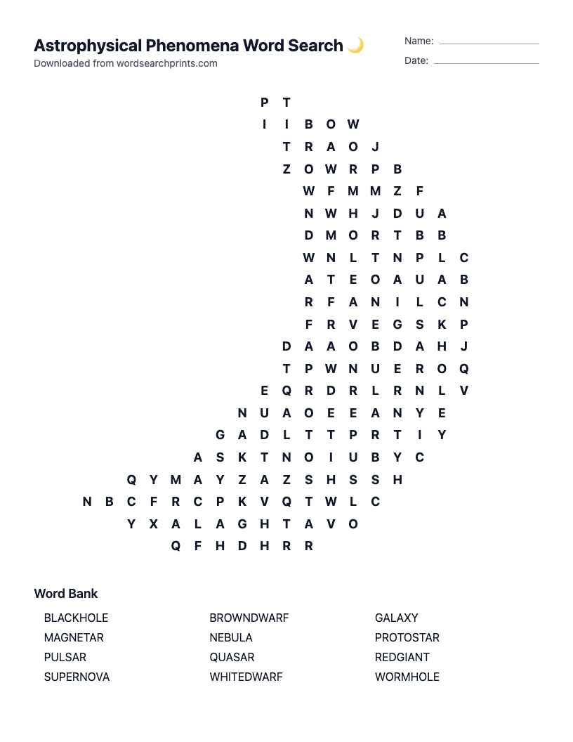Astrophysical Phenomena Word Search