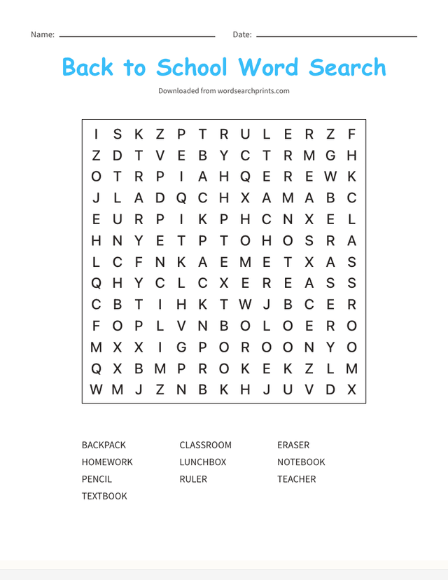 Printable back to school morning work word search puzzle