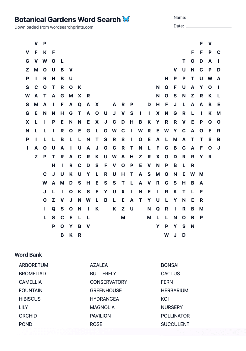 Botanical Gardens Word Search