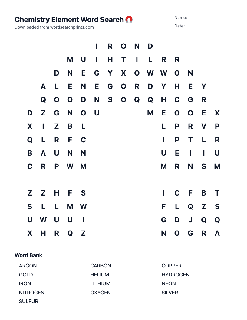 Chemistry Element Word Search