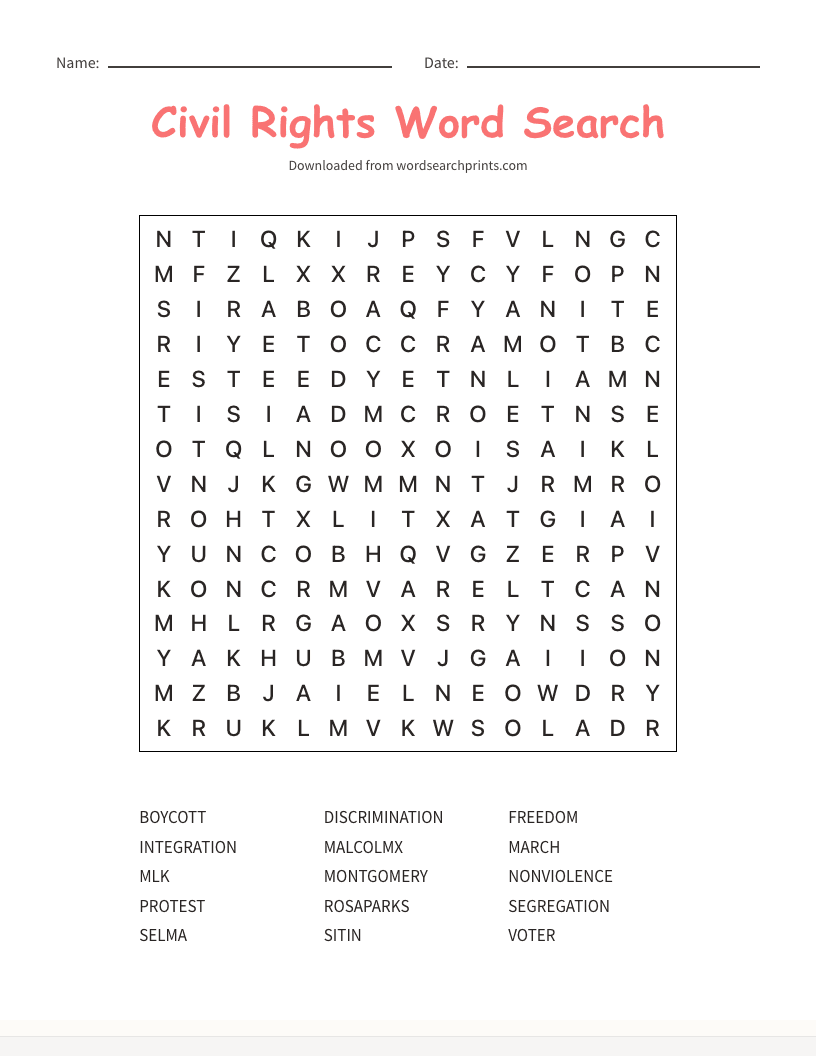 Civil Rights Word Search