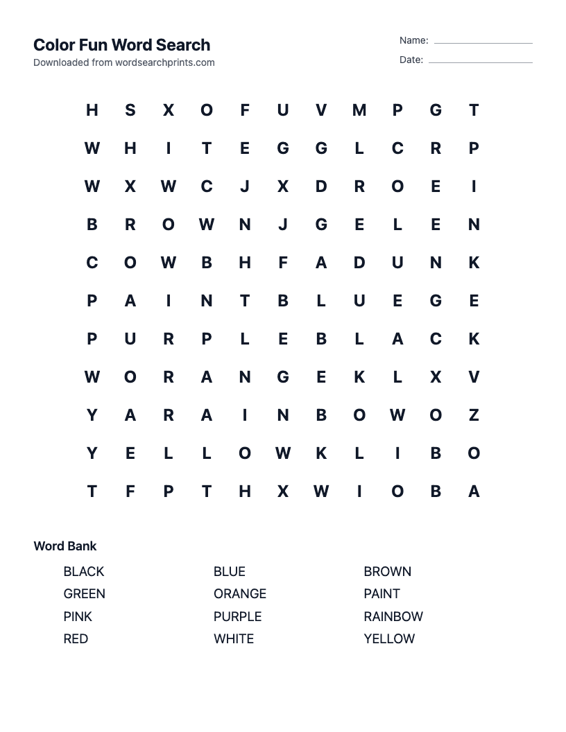 Color Fun Word Search