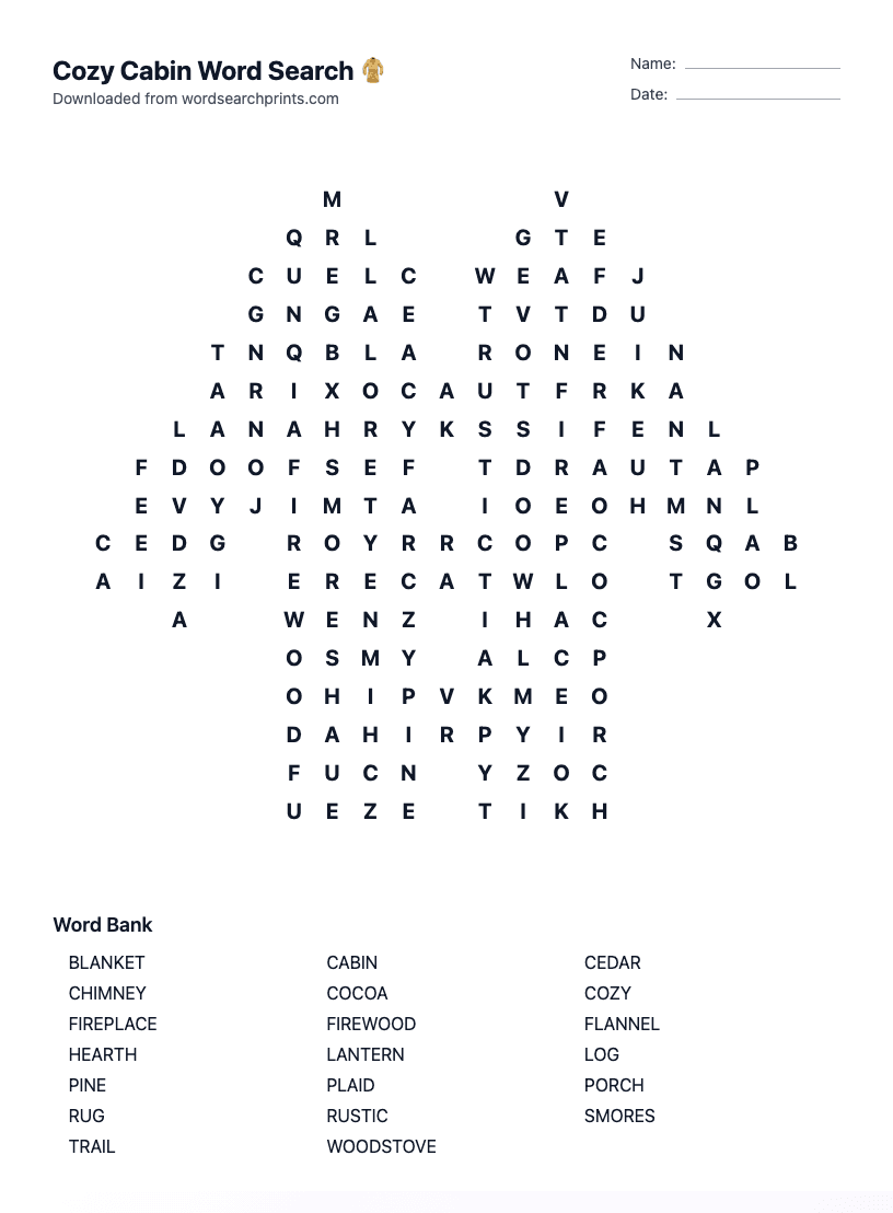 Cozy Cabin Word Search