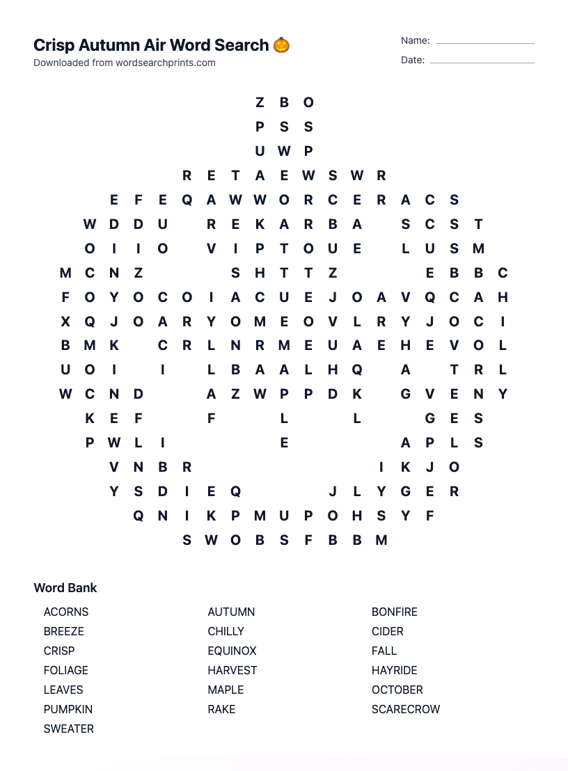 Crisp Autumn Air Word Search
