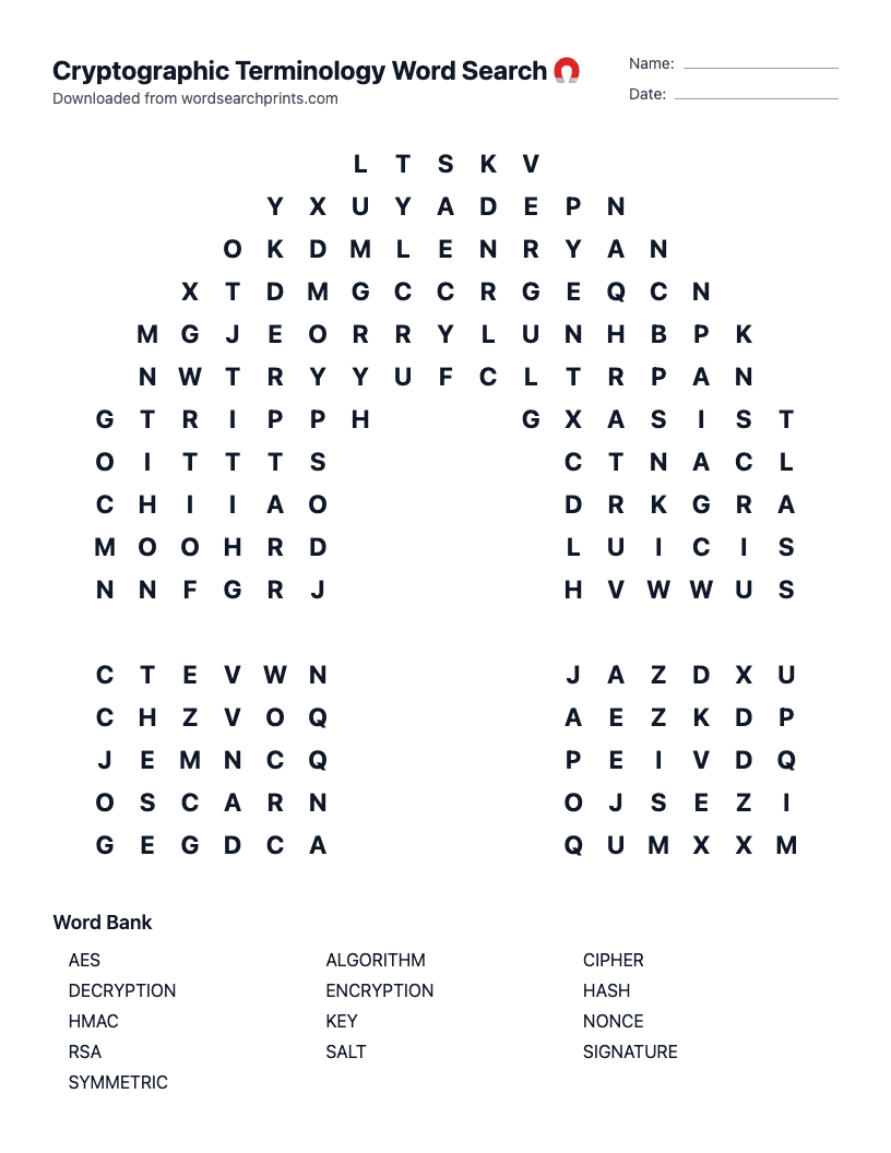Cryptographic Terminology Word Search