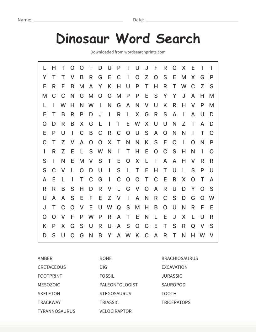 Dinosaur Word Search
