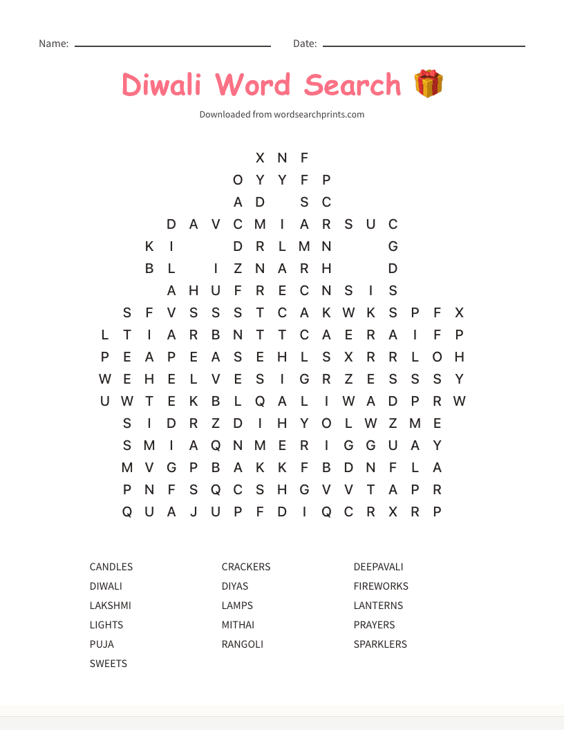 Diwali Word Search