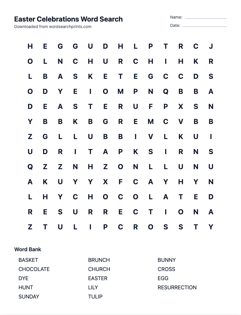 Easter Celebrations Word Search
