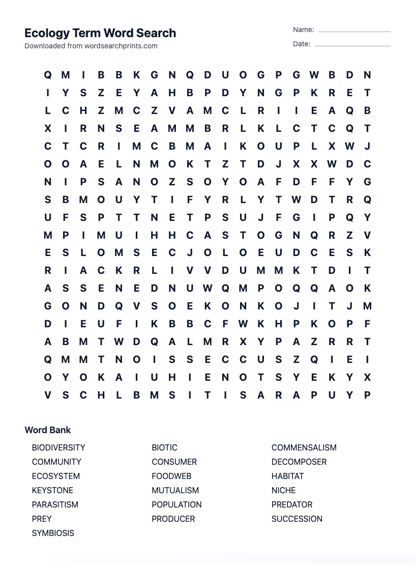 Ecology Term Word Search