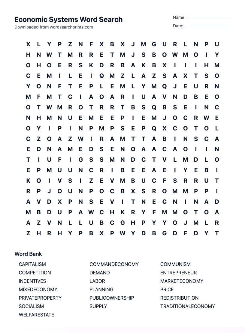 Economic Systems Word Search