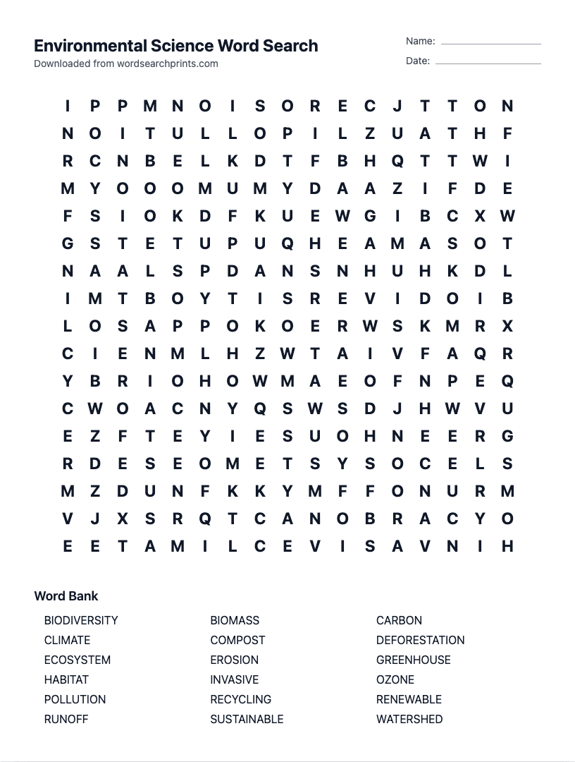 Environmental Science Word Search