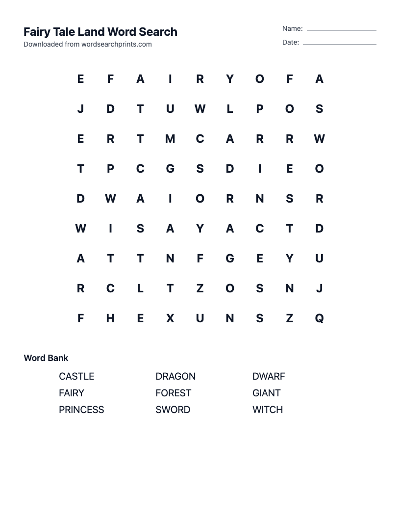 Fairy Tale Land Word Search