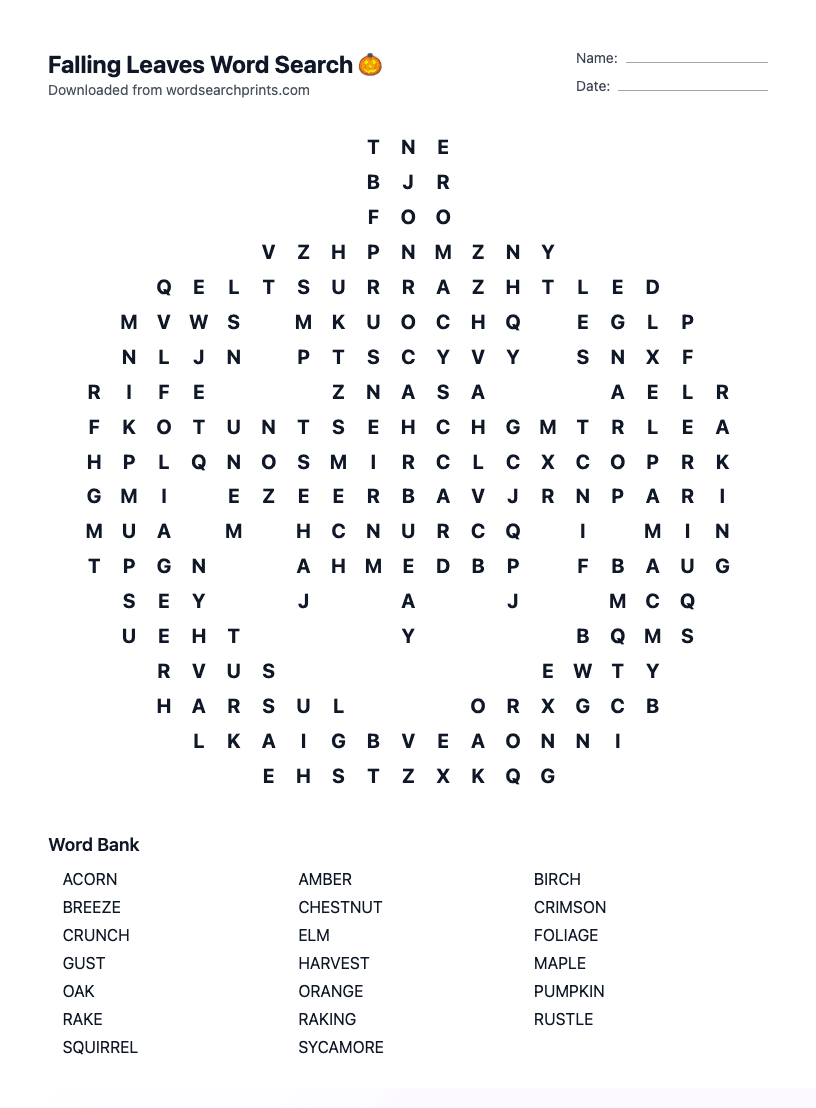 Falling Leaves Word Search