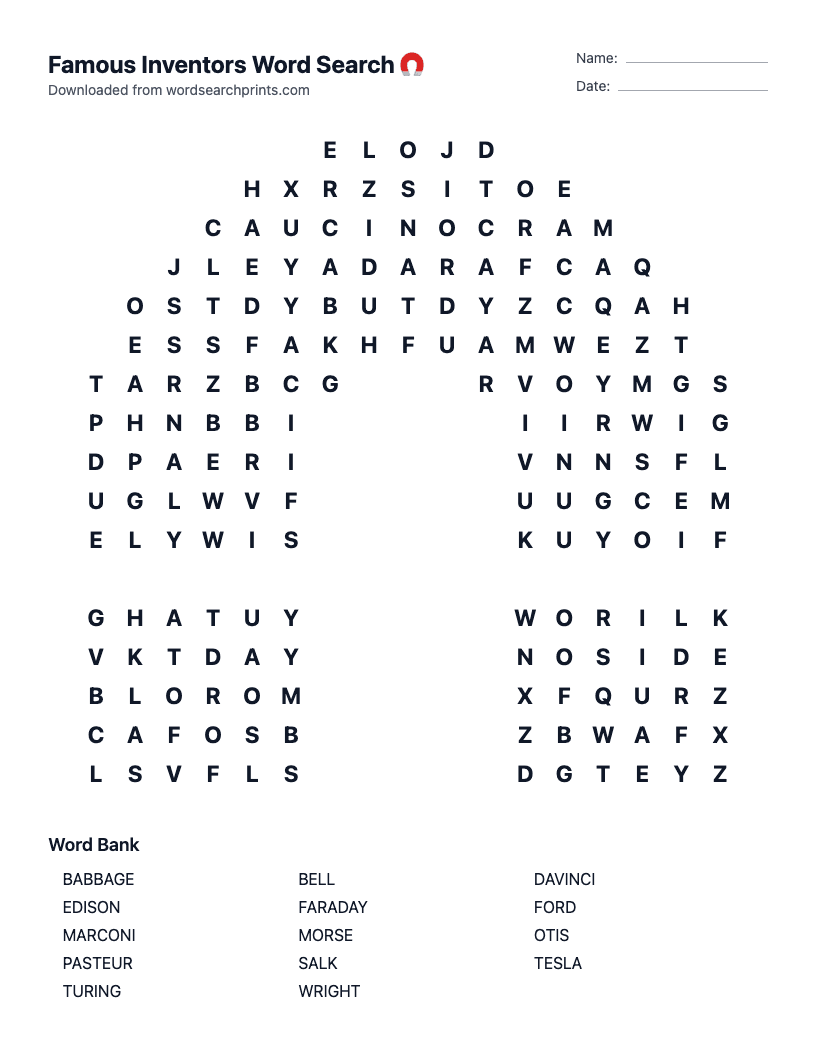 Famous Inventors Word Search