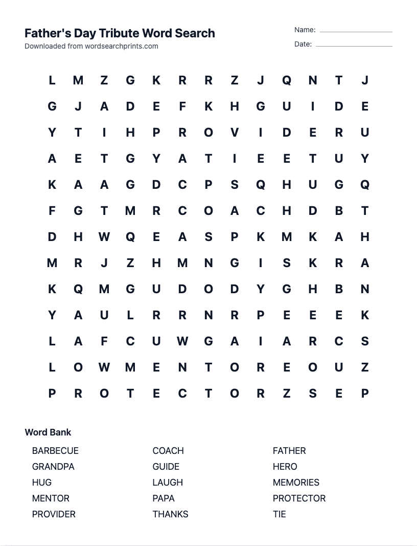 Father's Day Tribute Word Search