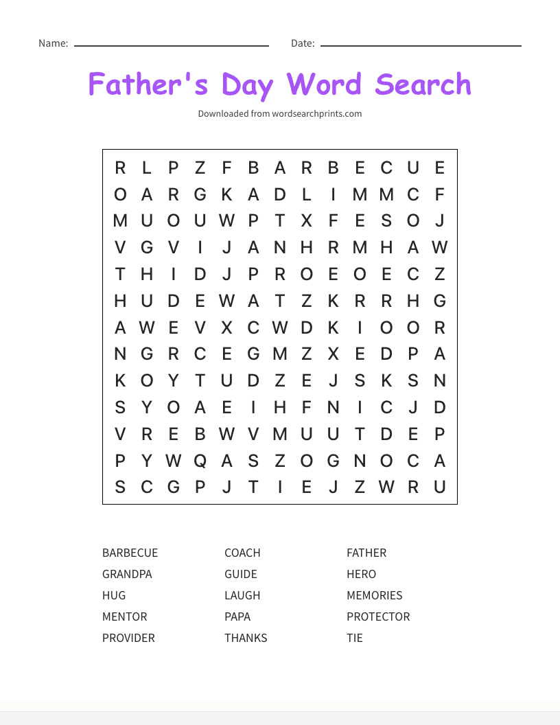 Father's Day Word Search