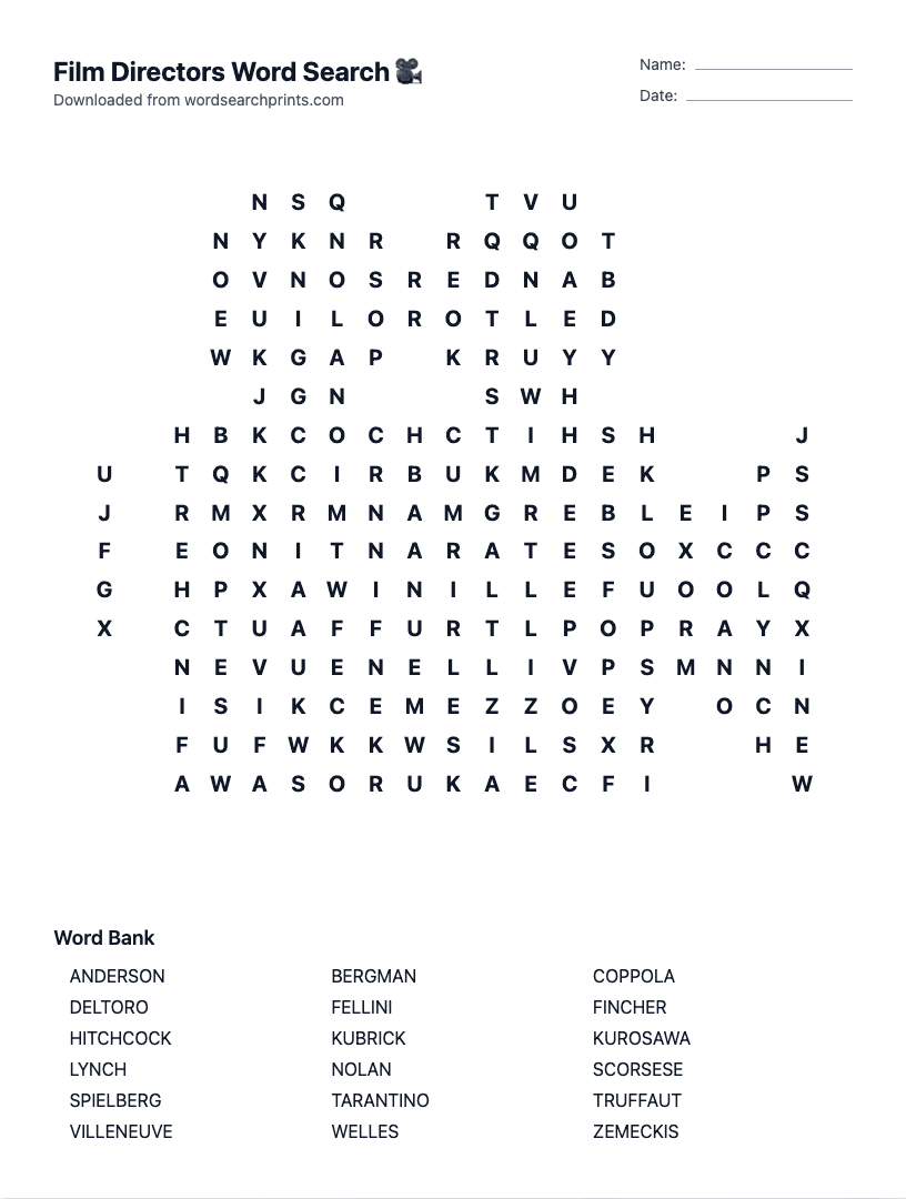Film Directors Word Search