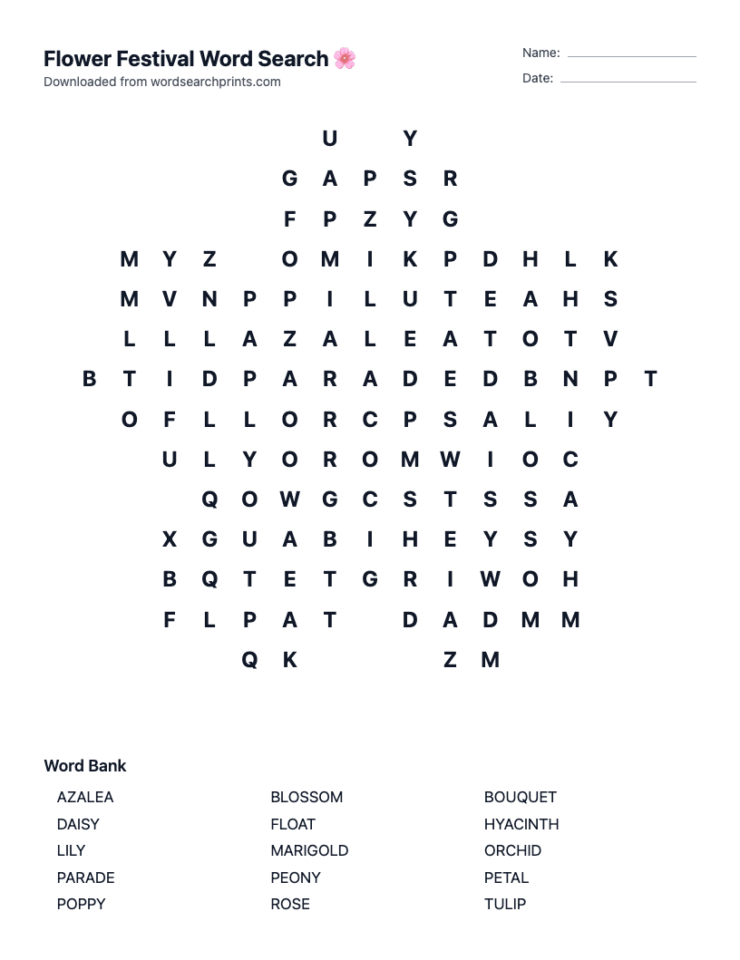 Flower Festival Word Search
