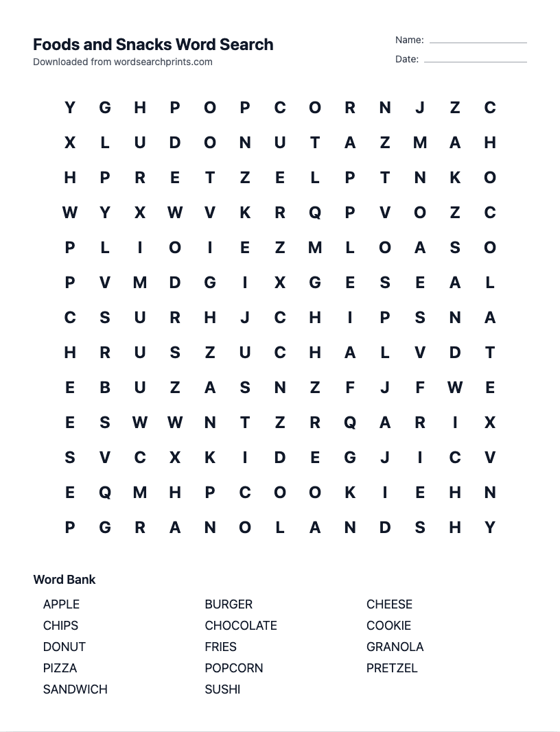 Foods and Snacks Word Search