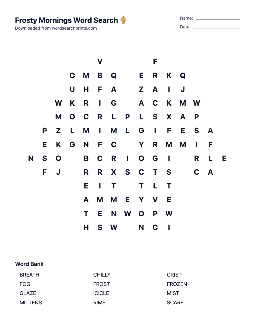 Frosty Mornings Word Search