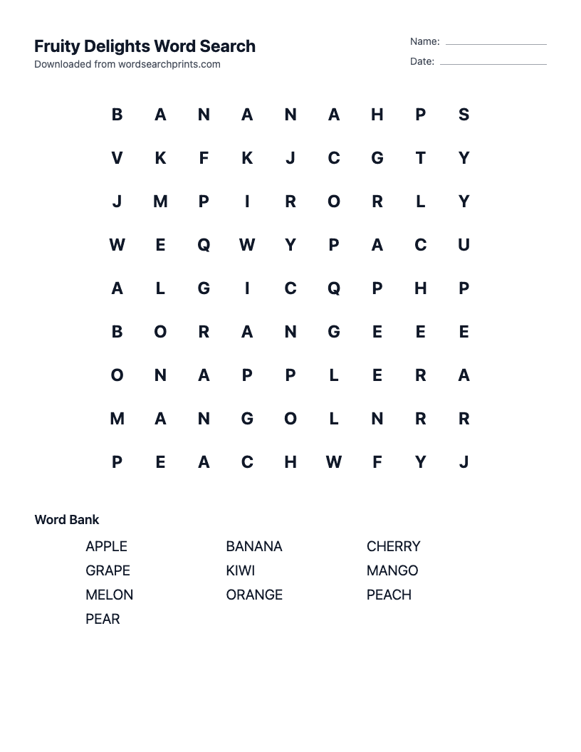 Fruity Delights Word Search