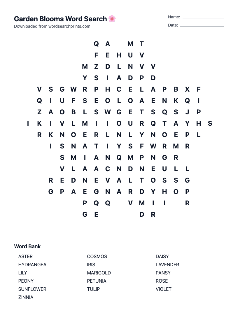 Garden Blooms Word Search