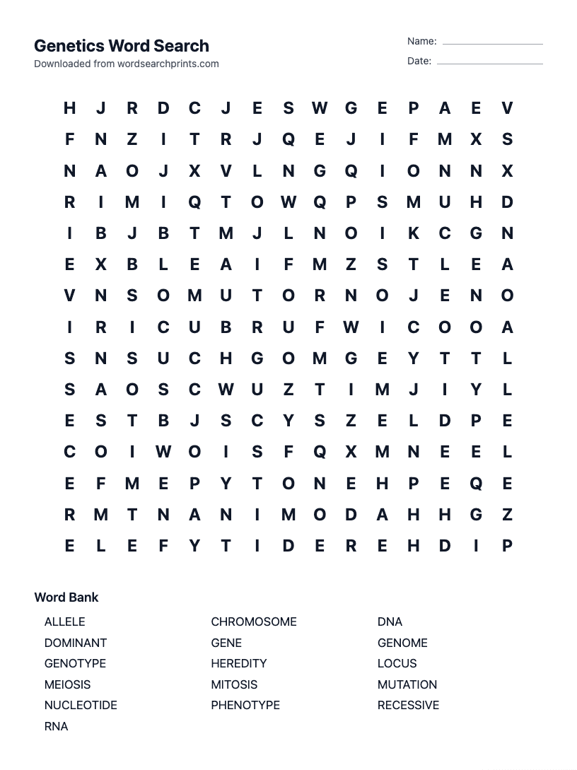 Genetics Word Search