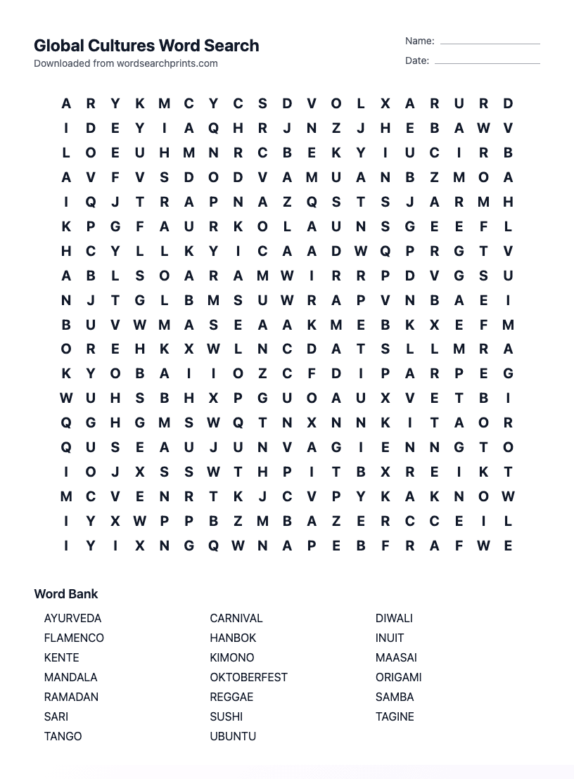 Global Cultures Word Search
