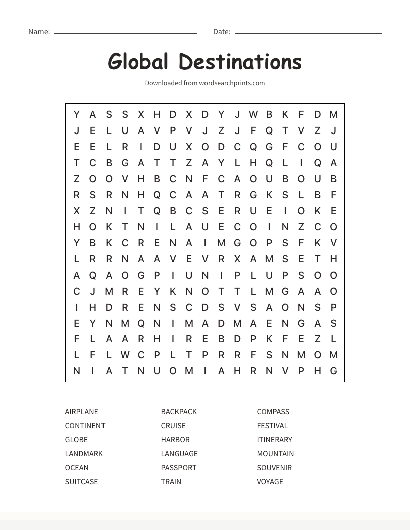 Global Destinations Word Search
