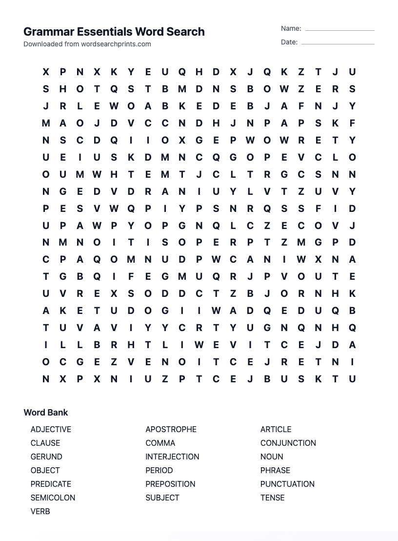 Grammar Essentials Word Search