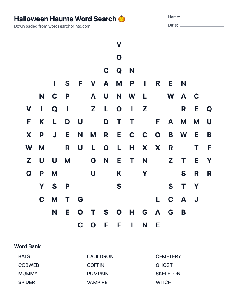 Halloween Haunts Word Search