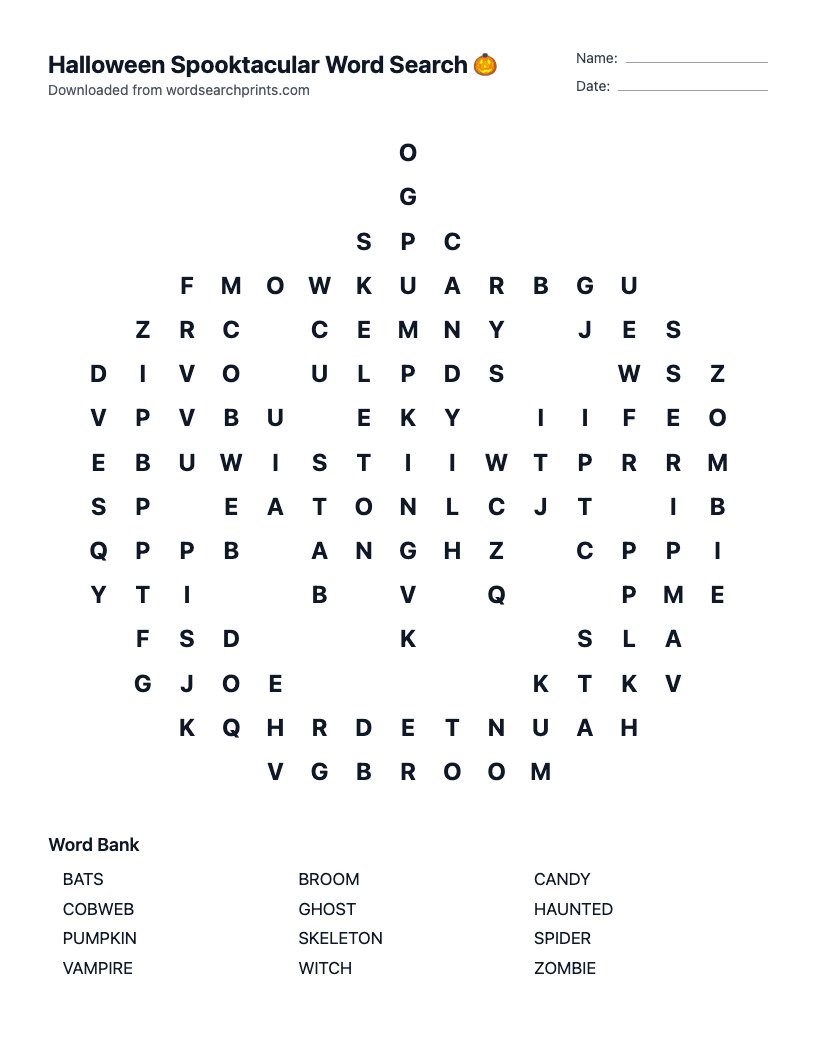 Halloween Spooktacular Word Search