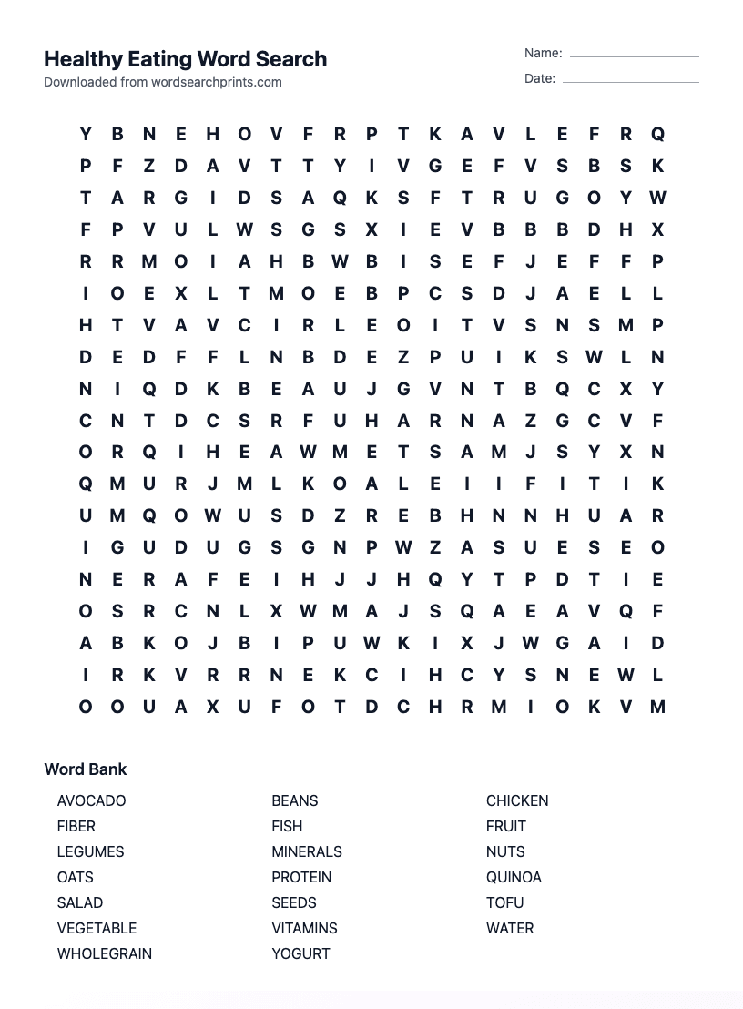 Healthy Eating Word Search