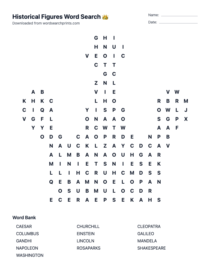 Historical Figures Word Search