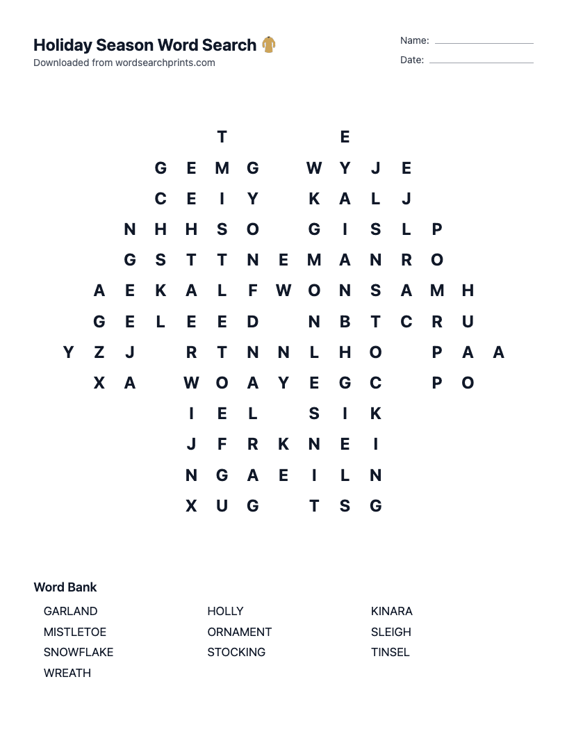 Holiday Season Word Search