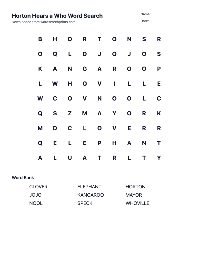 Horton Hears a Who Word Search