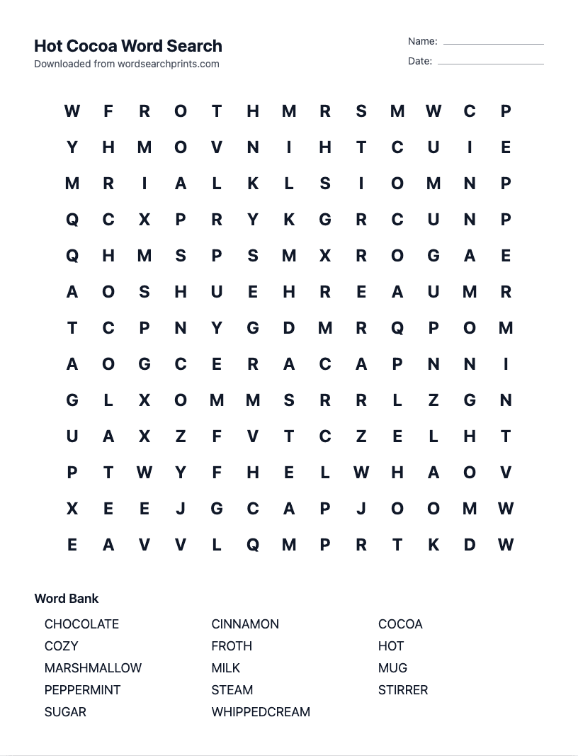 Hot Cocoa Word Search