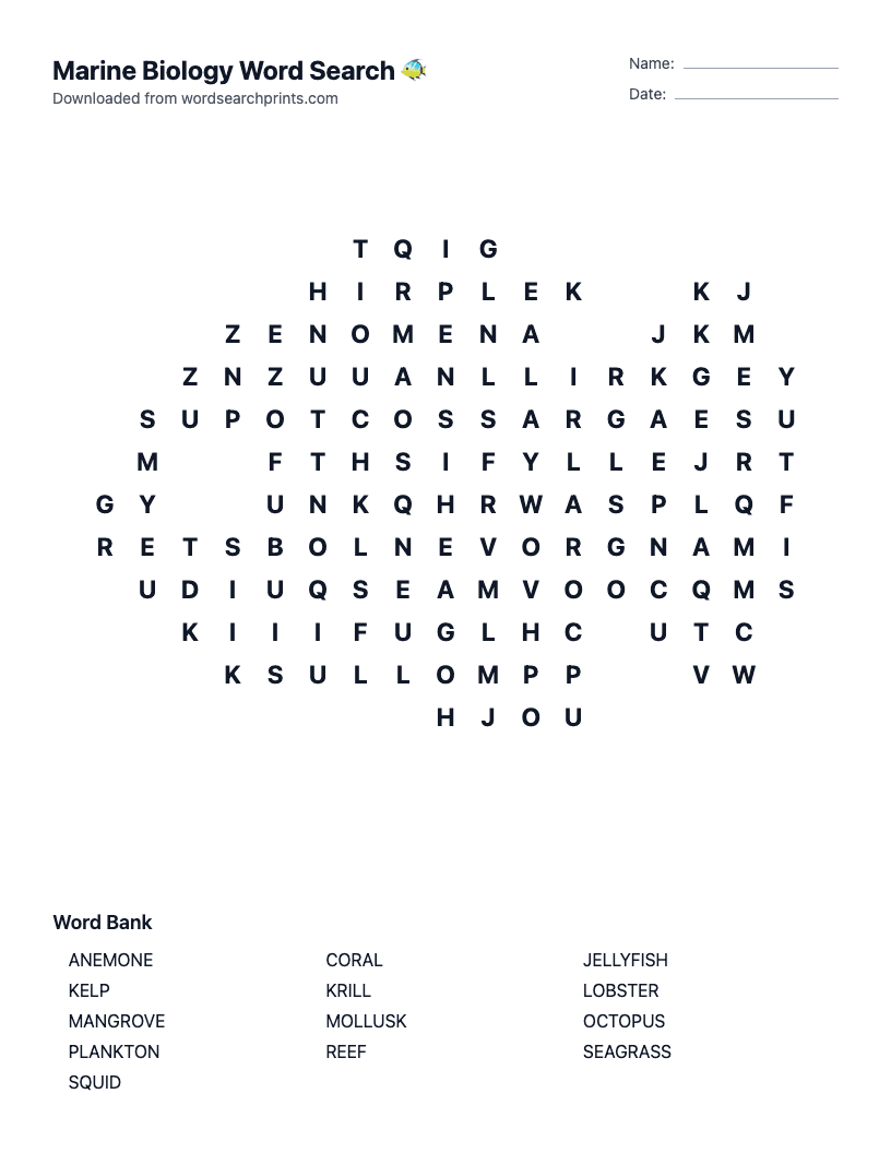 Marine Biology Word Search