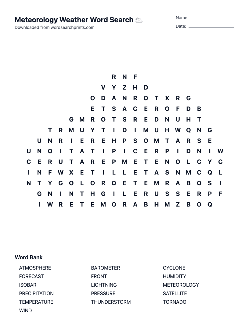 Meteorology Weather Word Search