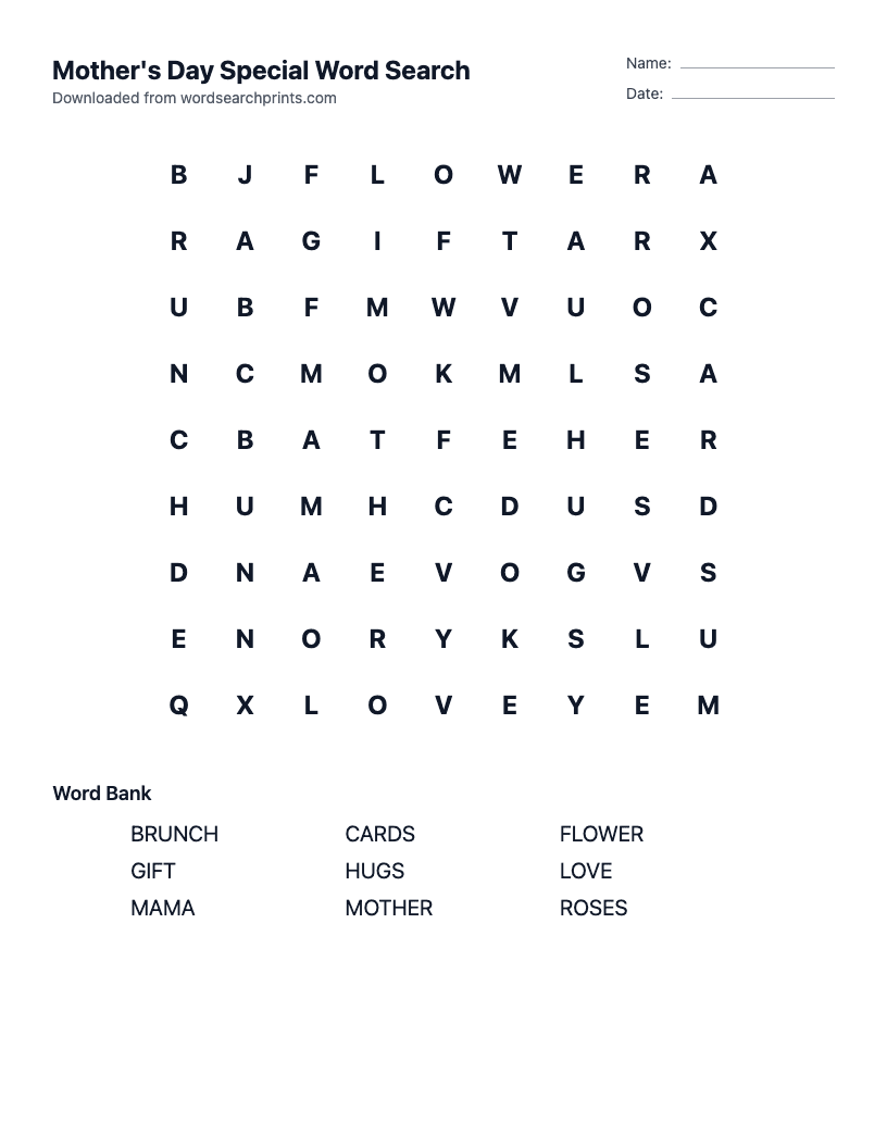 Mother's Day Special Word Search