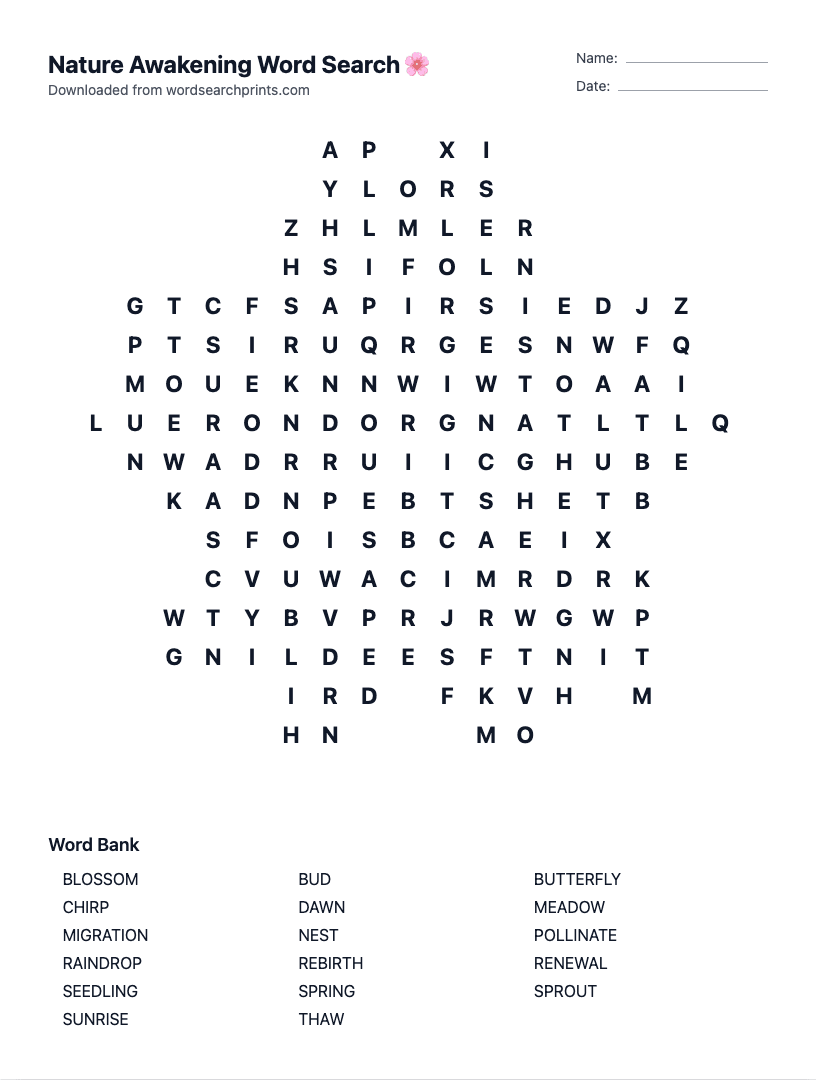 Nature Awakening Word Search